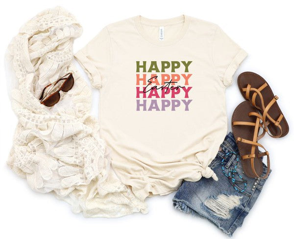 Happy Happy Happy Easter Colorful Graphic Tee