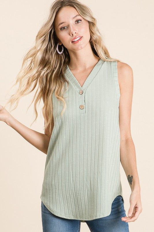 Faux Button Ribbed Tank Top