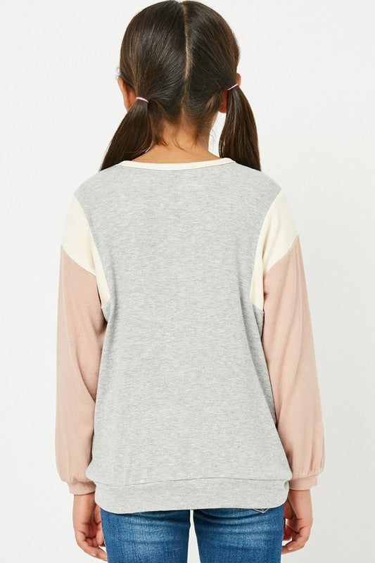Girls Contrast Paneled Ribbed Knit Relaxed Tee