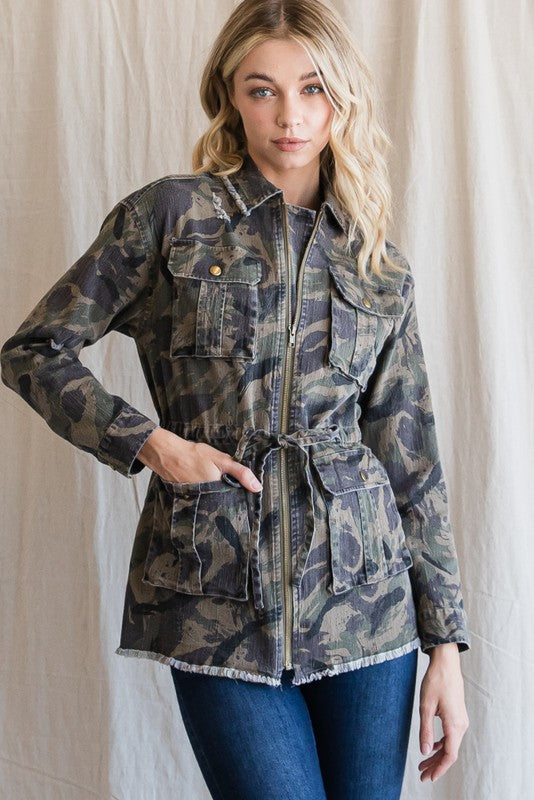 Camouflage Drawstring Utility Jacket