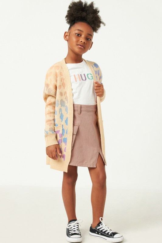 Girls Multi Color Leopard Open Sweater Cardigan