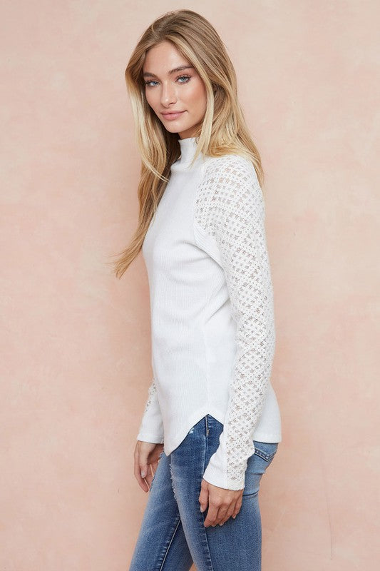 Mock Neck Lace Sleeves Top