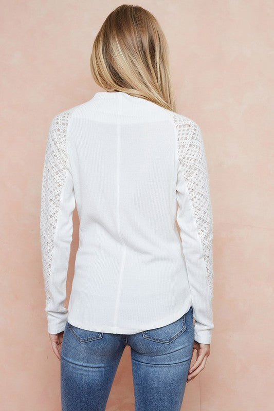Mock Neck Lace Sleeves Top