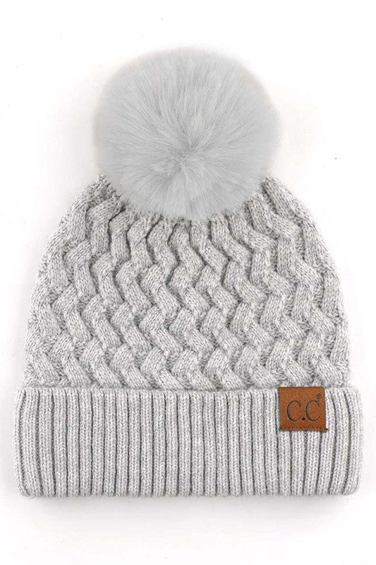 C.C Woven Cable Soft Pom beanie