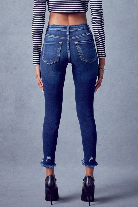 KanCan High Rise Twist Seam Frayed Hem Jeans