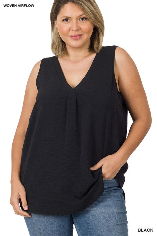 Plus Size Woven V-Neck Top