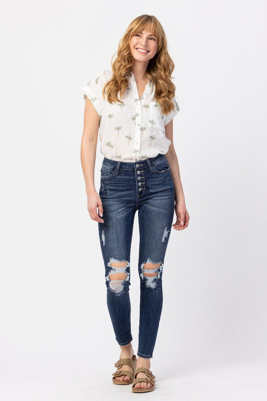 Judy Blue Button Fly Cuffed Skinny