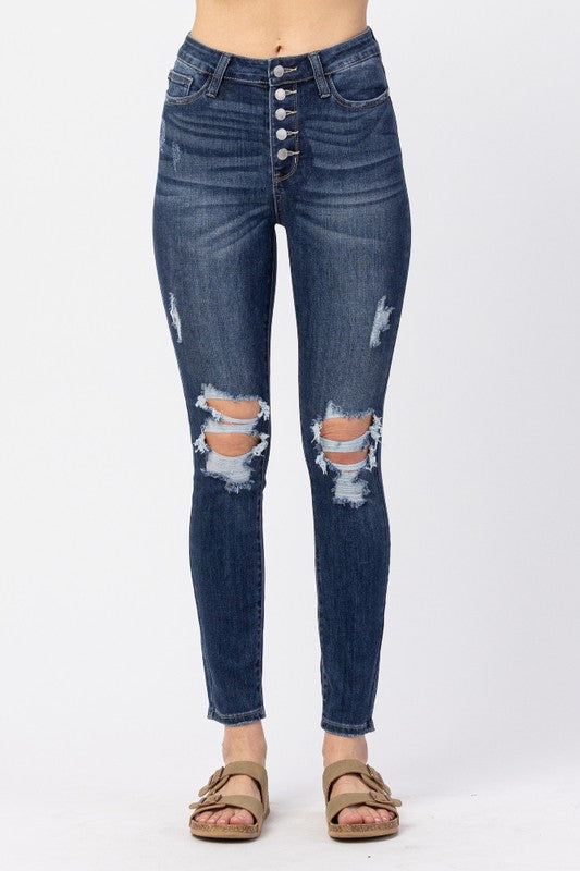 Judy Blue Button Fly Cuffed Skinny