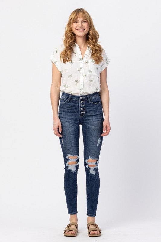 Judy Blue Button Fly Cuffed Skinny