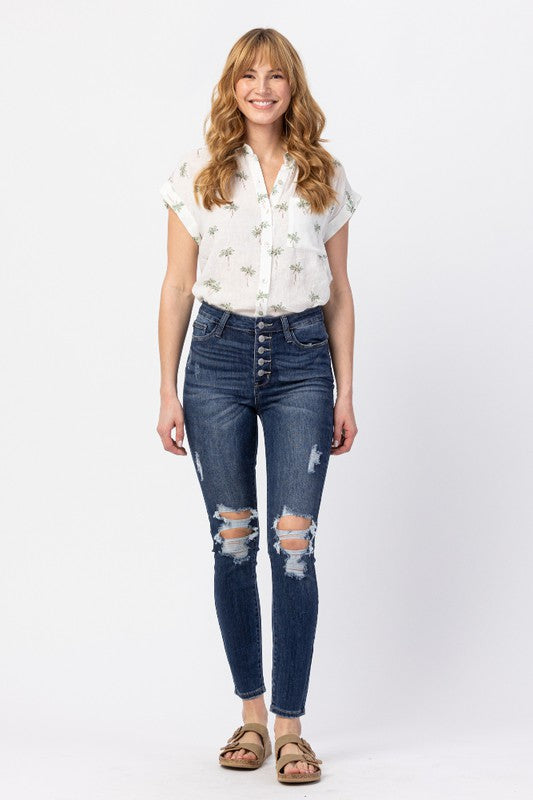 Judy Blue Button Fly Cuffed Skinny