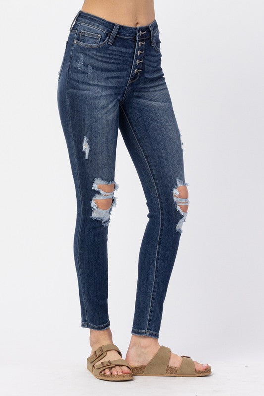 Judy Blue Button Fly Cuffed Skinny