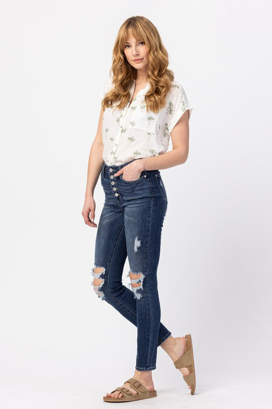 Judy Blue Button Fly Cuffed Skinny