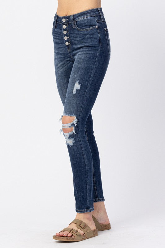 Judy Blue Button Fly Cuffed Skinny