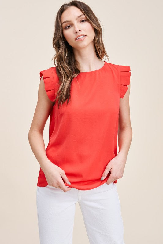 Pintucked Ruffle Sleeve Top