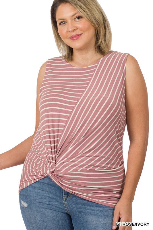 Plus Size Striped Knot Sleeveless Top