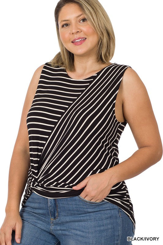 Plus Size Striped Knot Sleeveless Top