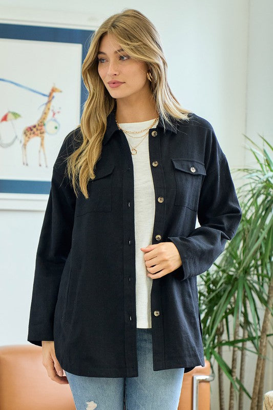 Drop Shoulder Button Down Shirt