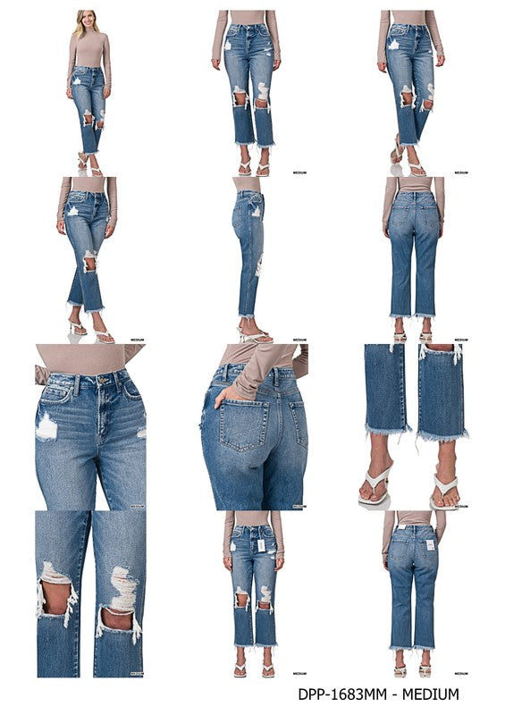 Zenana High Rise Straight Distressed Crop Jeans