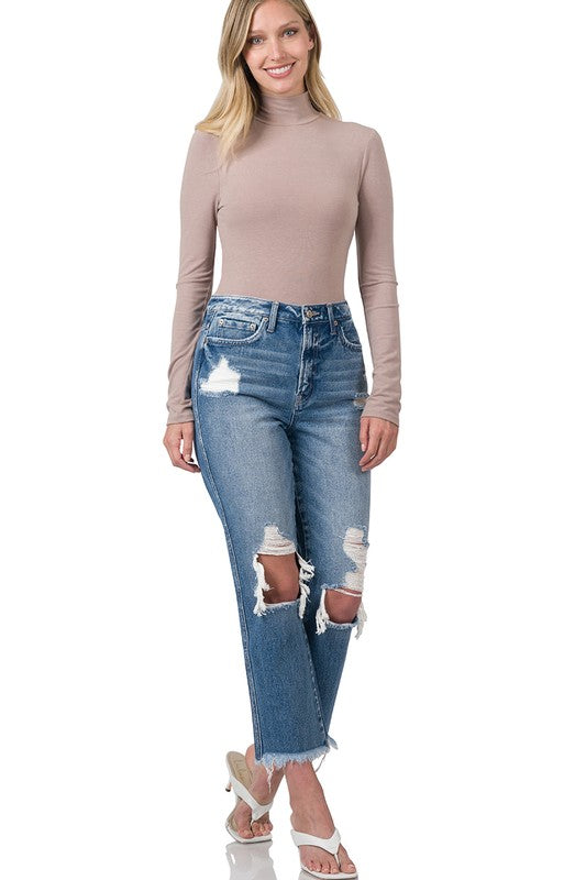 Zenana High Rise Straight Distressed Crop Jeans