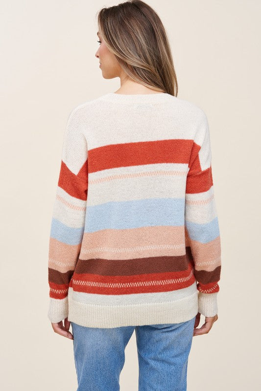 Crew Neck Multi Color Sweater