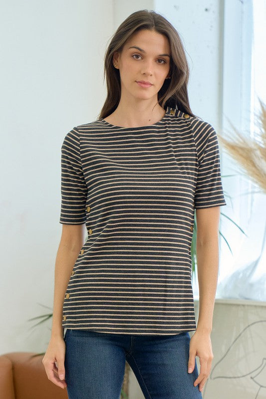 Striped Tee with Side Placket
