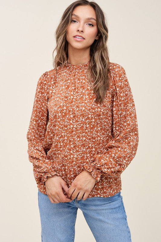 Ruffle Neck Floral Print Top
