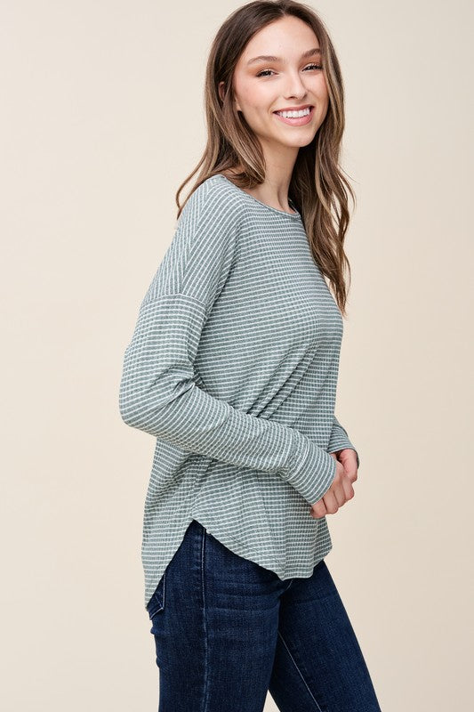 High Low Ribbed Striped Top