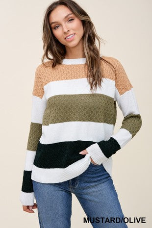 Multi Texture Color Block Sweater