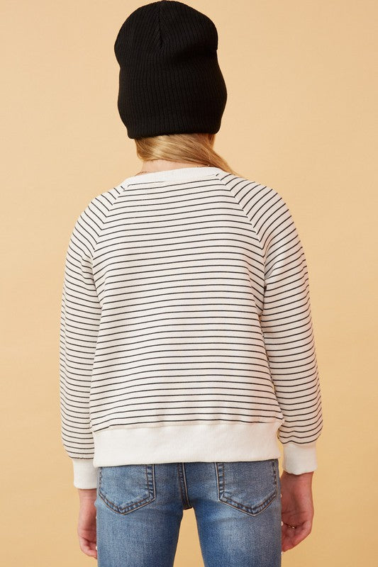 Striped Kangaroo Pocket Knit Long Sleeve Henley