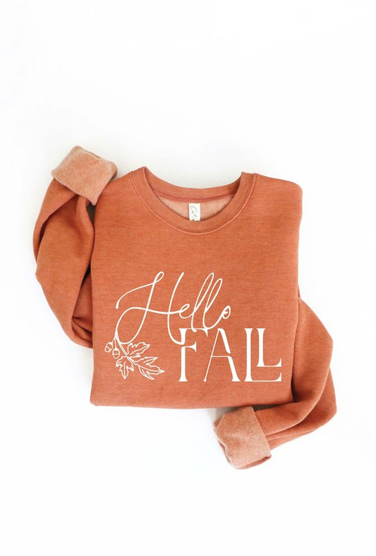 HELLO FALL Graphic Unisex Fleece Pullover Relaxed Fit