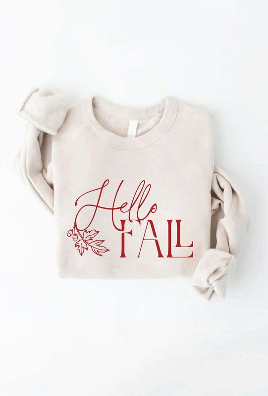 HELLO FALL Graphic Unisex Fleece Pullover Relaxed Fit