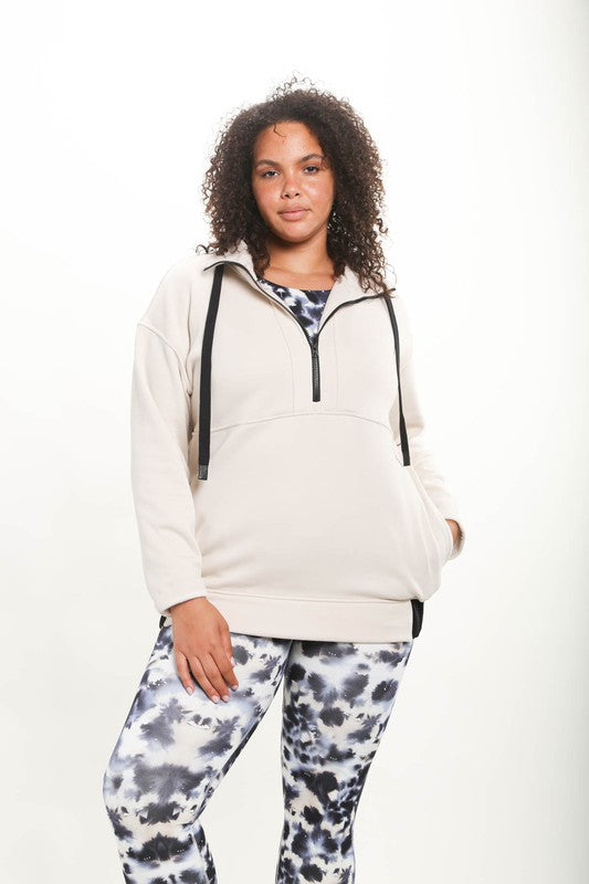 Curvy 3/4 Zip-Up Pullover With Fleece Lining