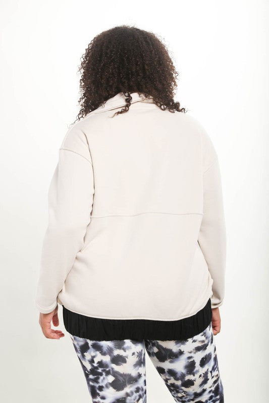 Curvy 3/4 Zip-Up Pullover With Fleece Lining