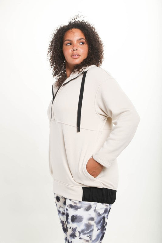 Curvy 3/4 Zip-Up Pullover With Fleece Lining