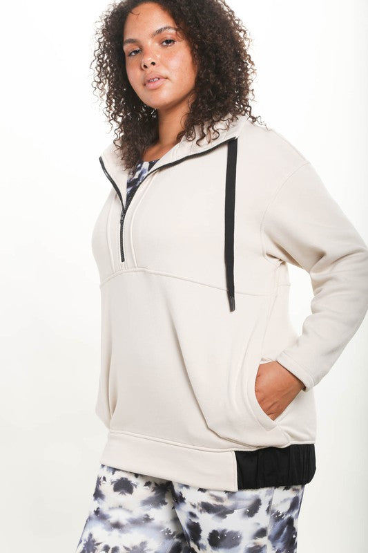 Curvy 3/4 Zip-Up Pullover With Fleece Lining