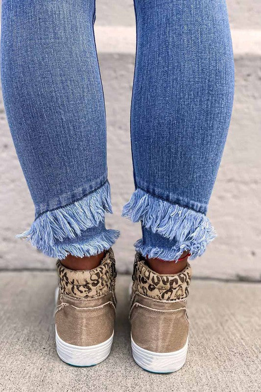 Khaki Leopard Patchwork Zipper Slip On Shoes