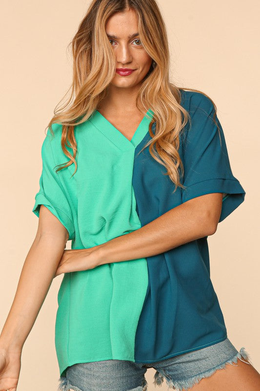 Plus Size Color Block Woven Top