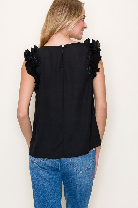 Ruffle Shoulder Solid Top