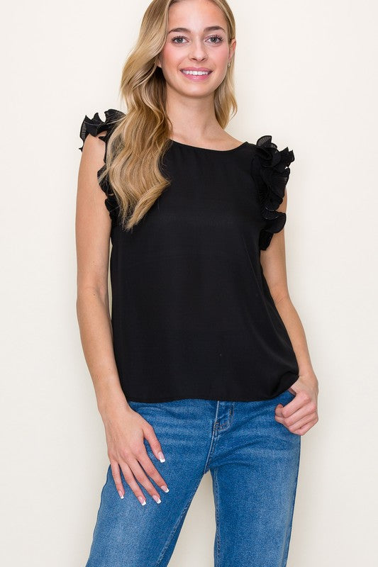 Ruffle Shoulder Solid Top