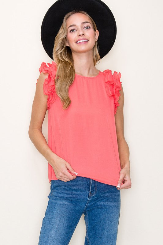 Ruffle Shoulder Solid Top