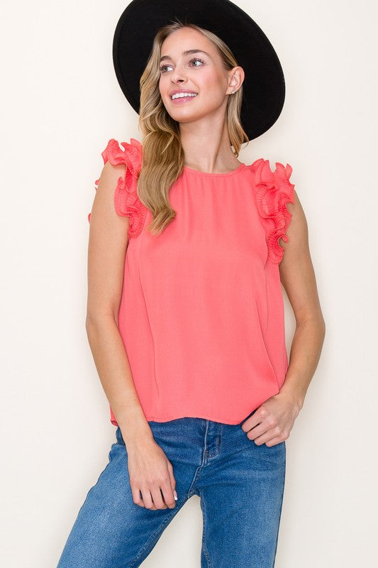 Ruffle Shoulder Solid Top