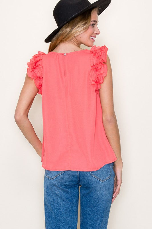 Ruffle Shoulder Solid Top