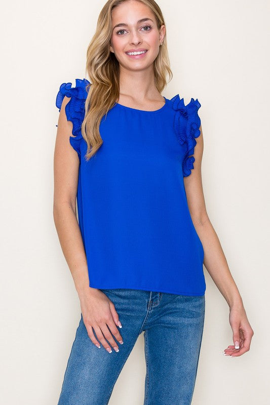 Ruffle Shoulder Solid Top