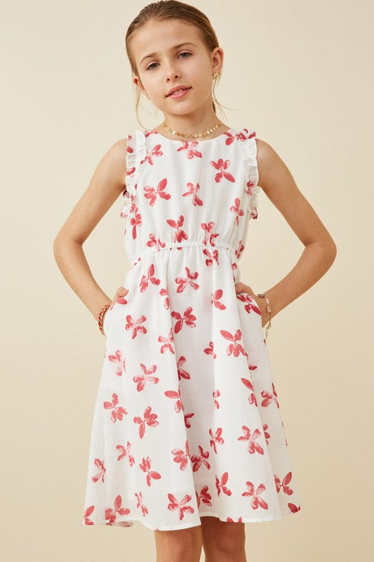 Girls Floral Print Ruffled Tank Dress