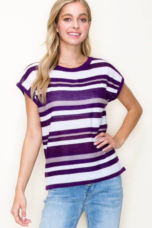 Short Sleeve Striped Sweater Top