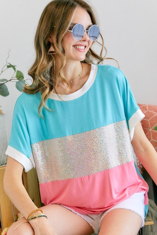 Sequin Color Block Top