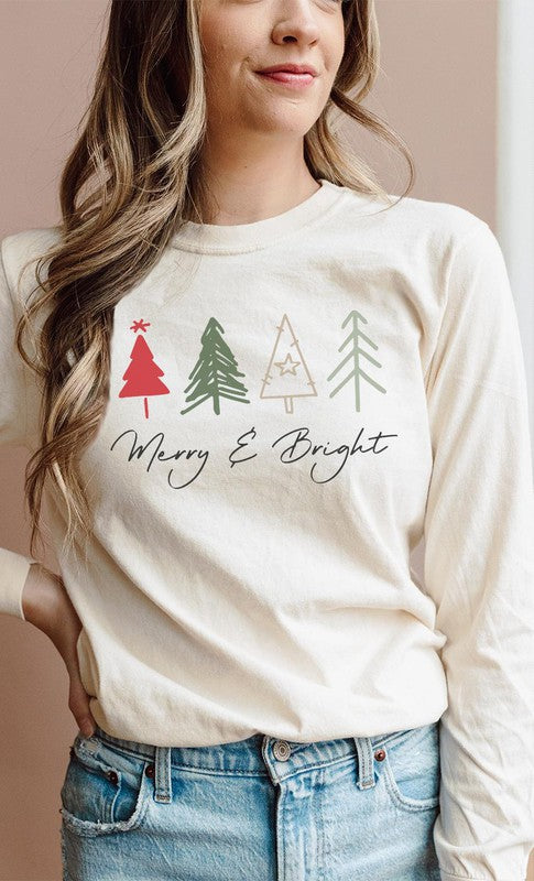 Merry and Bright Christmas Trees Long Sleeve Tee