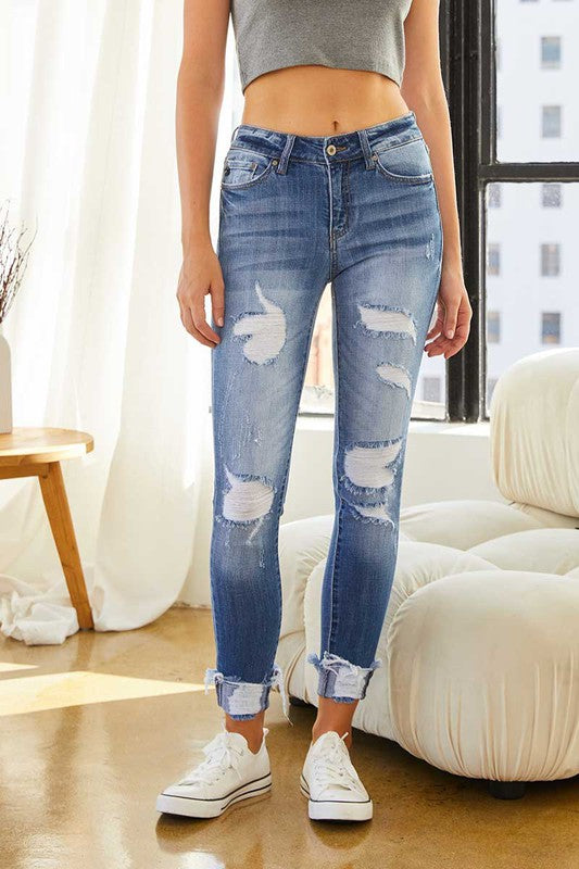 KanCan Mid Rise Distressed Ankle Skinny Jeans