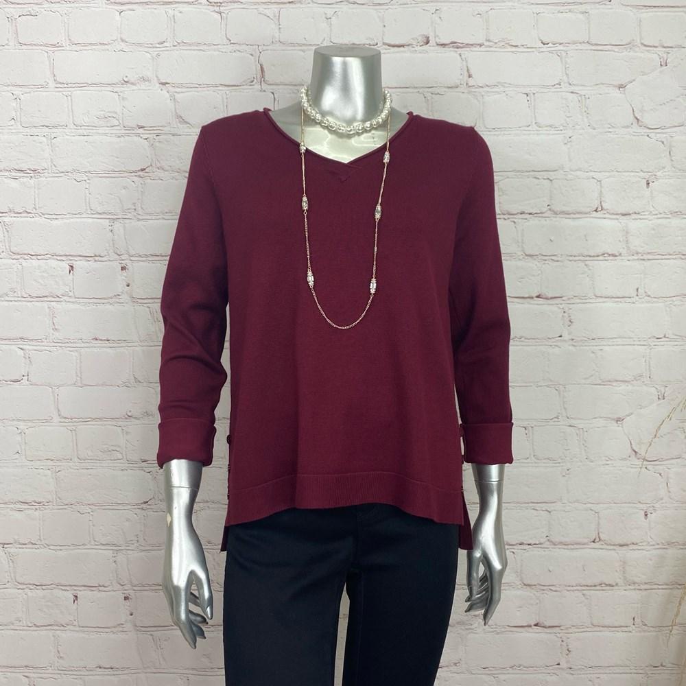 Rolled Edge Sweater with Buttons
