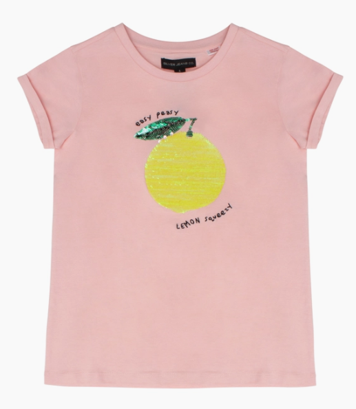 Girls Sequins Crew Neck Lemon Tee-shirt